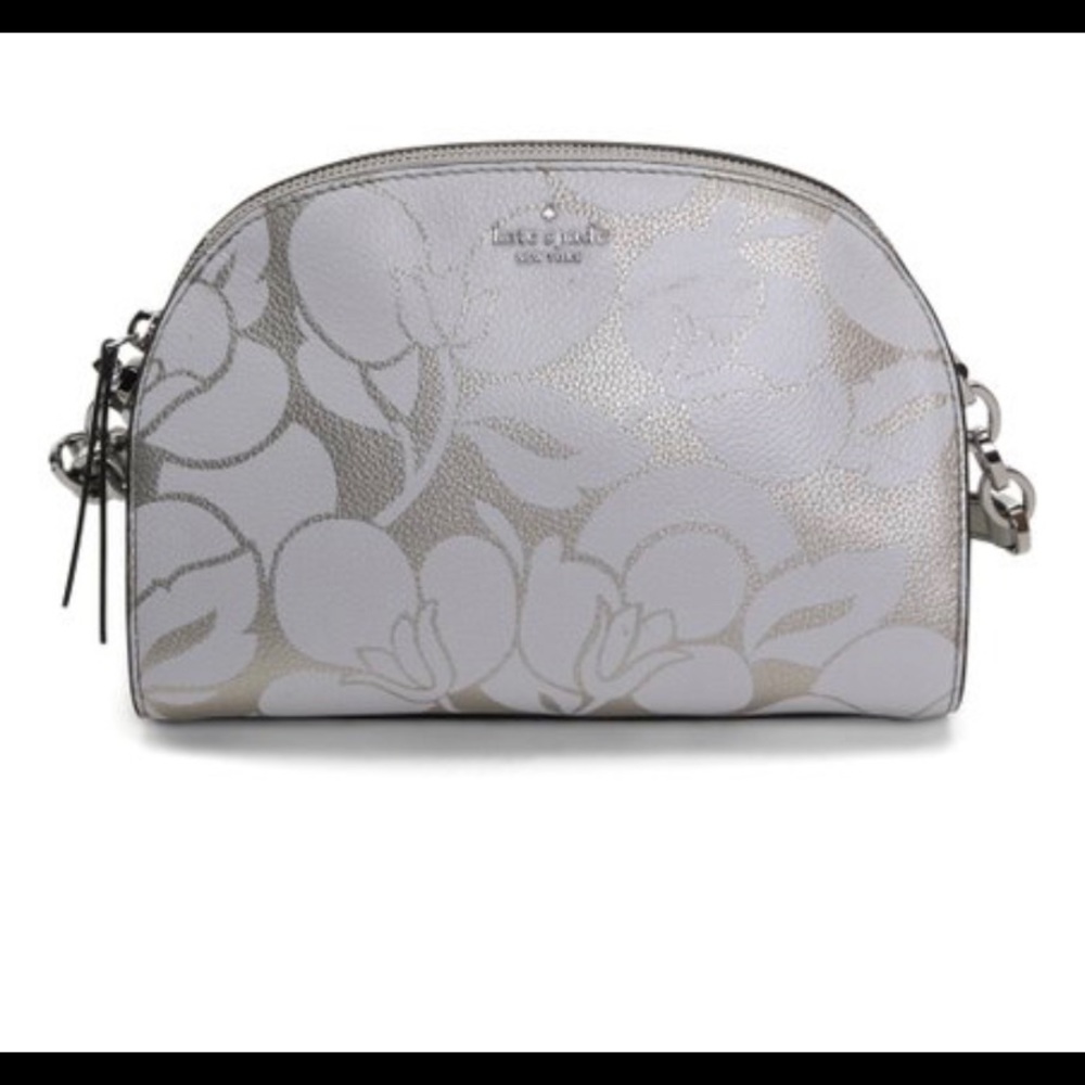 Kate Spade Silver Metallic Floral Leather Satchel